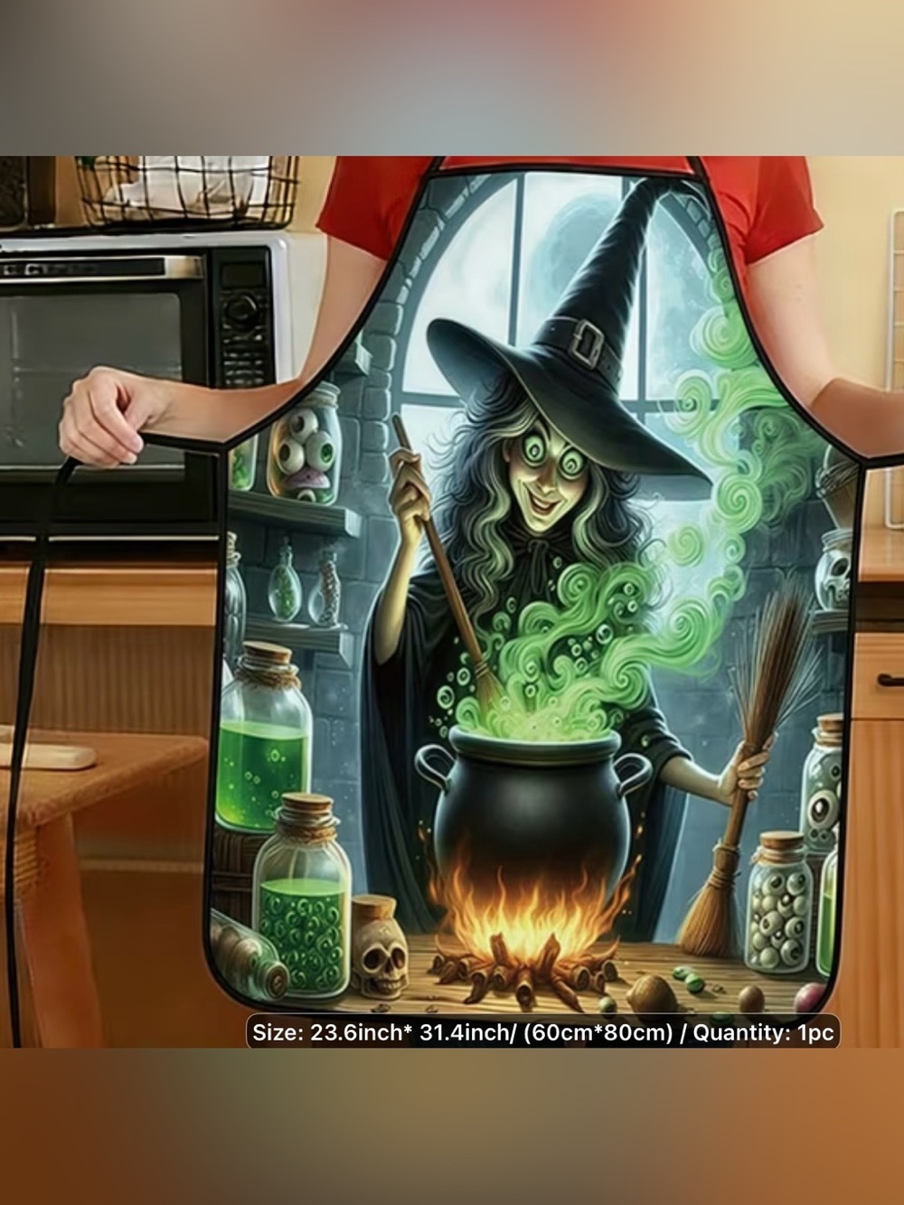 Witch Potion Cauldron Apron in Black & Green